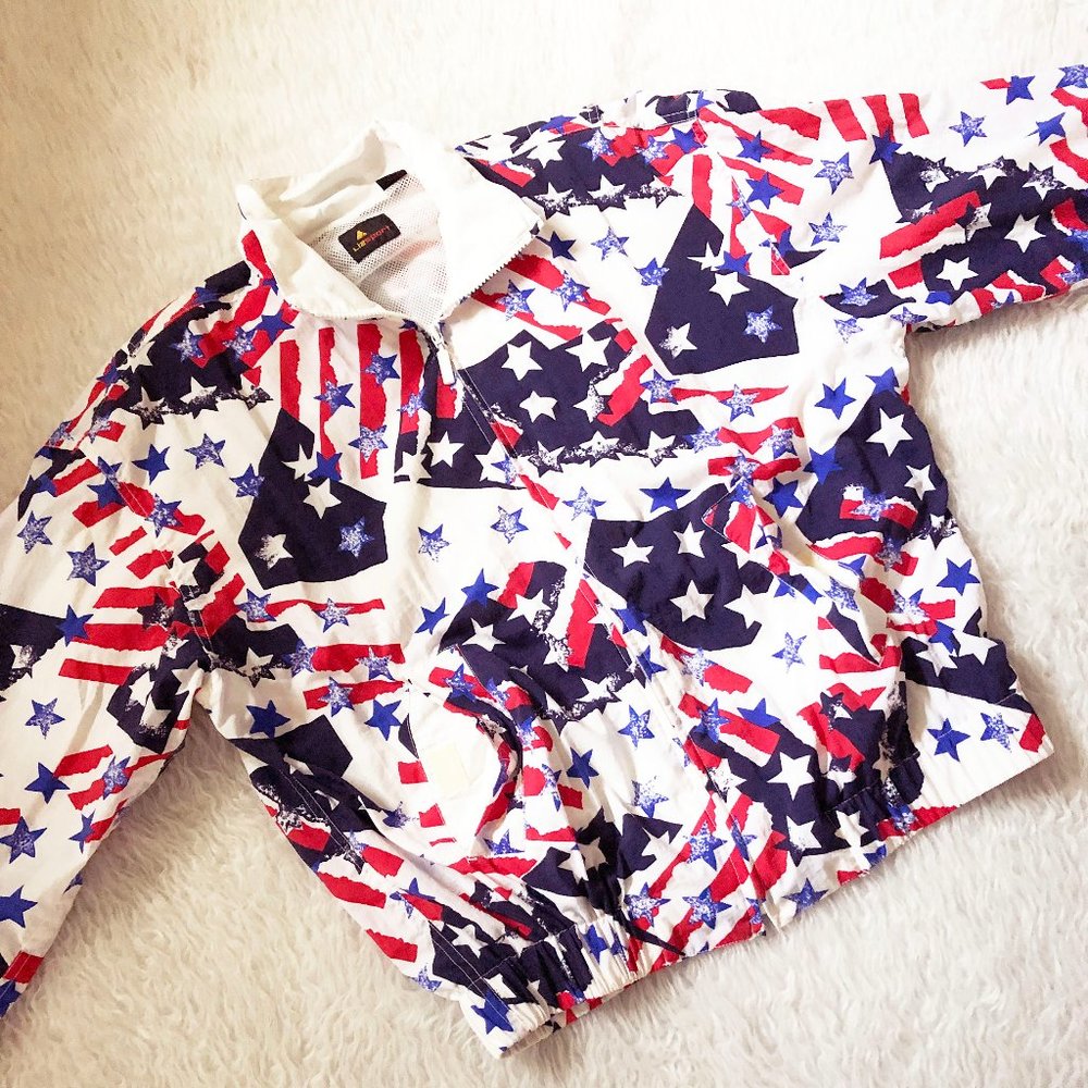 Vintage Flag Stars Stripes 4th July Windbreaker